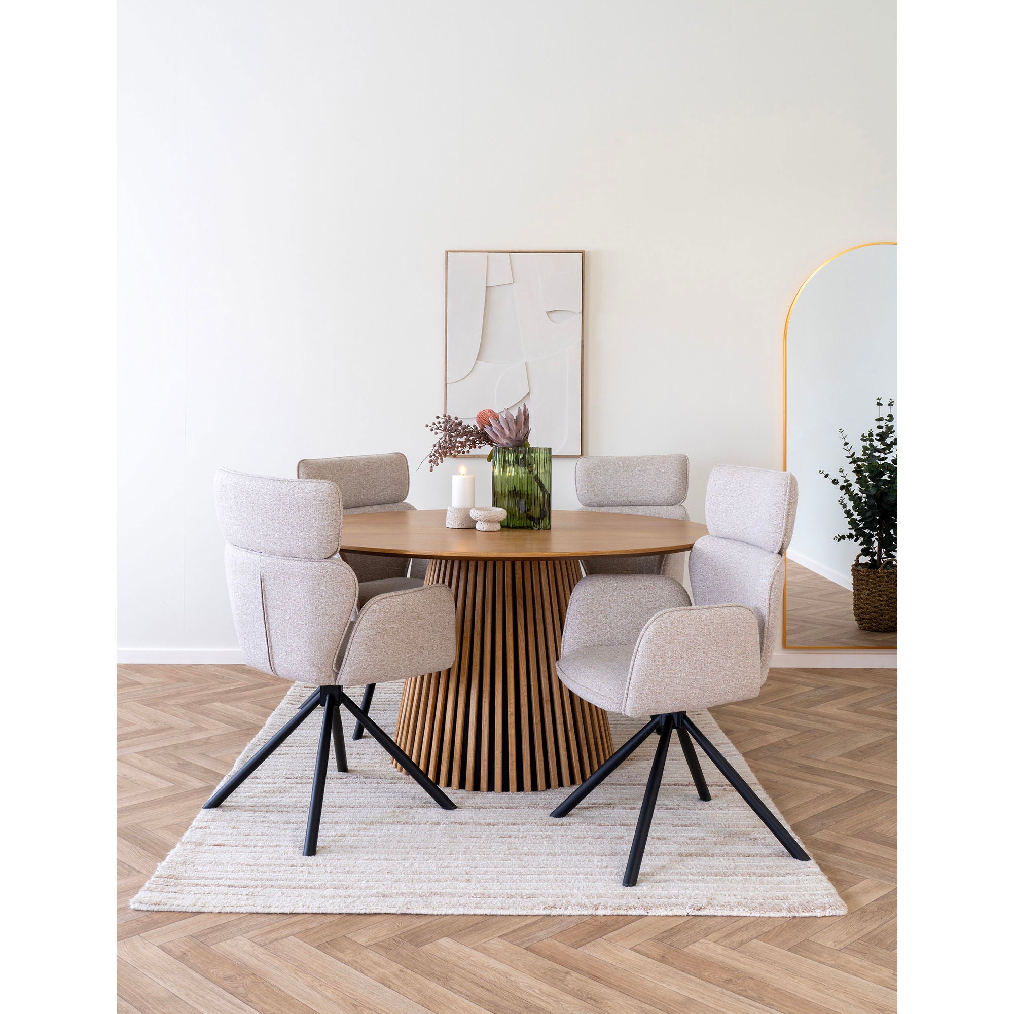 Cordoba Dining Chair - Dining Chair with swivel, sand, black legs, HN1279